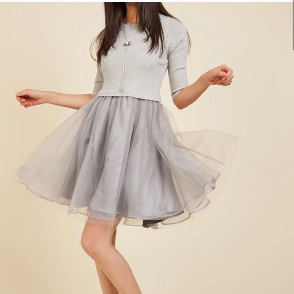 Modcloth Easley Grey Tulle Dress - Picture 2 of 8